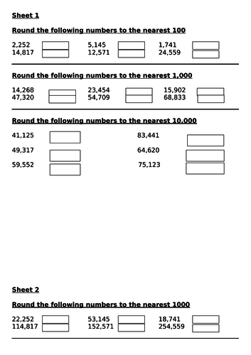 round to nearest 1000, 10000, 100000 - worksheets & challenges - worksheets & challenges - Y5