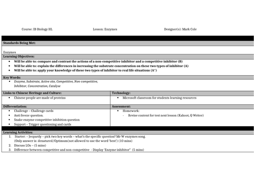 IB Biology HL Unit 7 Enzymes | Teaching Resources