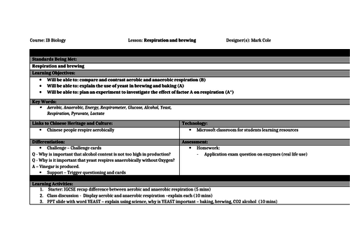 IB Biology SL Unit 2 - Respiration and brewing | Teaching Resources