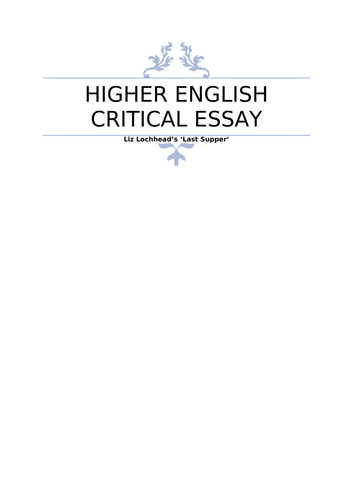 Higher English Liz Lochhead Last Supper Poem Essay