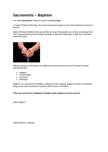 Baptism worksheet | Teaching Resources