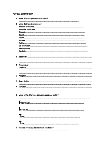 Question tasks for components of fitness | Teaching Resources