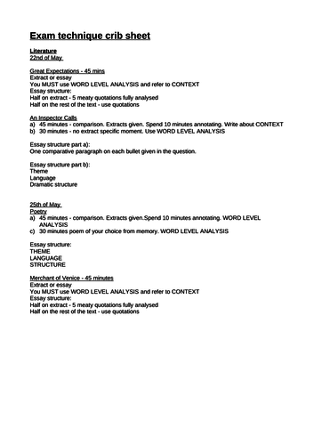 OCR 9-1 Exam Technique Crib Sheet