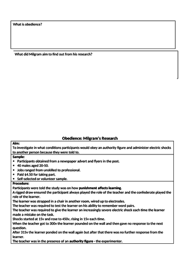 AQA A Level Psych - Social Influence (Obedience - Milgram's Research)