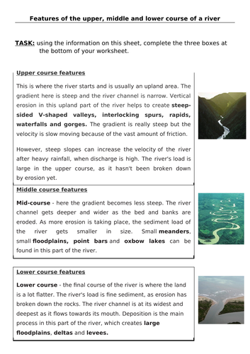 KS3/4 Upper Middle & Lower Course of a River Worksheet | Teaching Resources