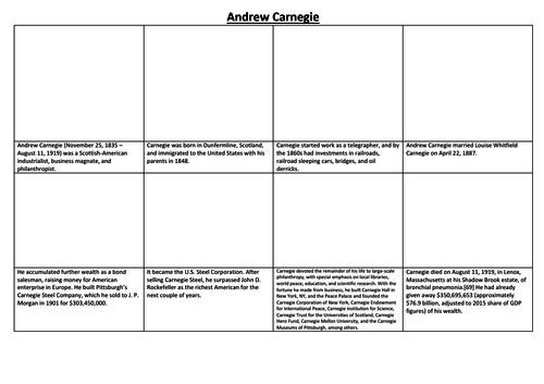 Andrew Carnegie Comic Strip and Storyboard