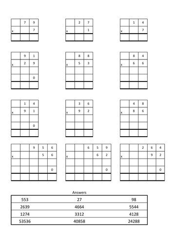 column multiplication practice answers provided teaching resources