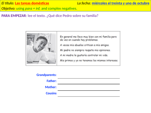 Las tareas domésticas - talking about chores; using para+inf.