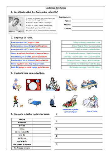 Las tareas domésticas - chores; using para + inf.