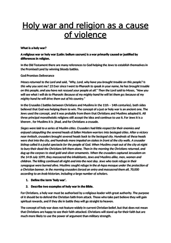 Holy War And Religion As A Cause Of Violence Teaching Resources