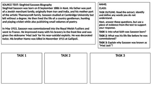 KS3: SPaG Understanding a Text Lessons (Focusing on WW1 poets and their background)