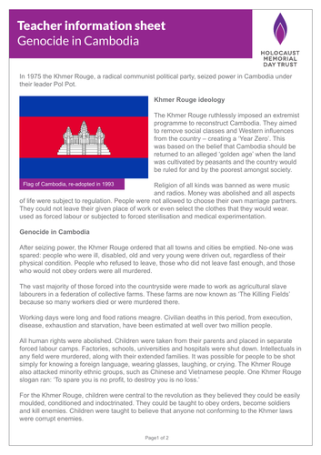 Teacher information sheet - The Genocide in Cambodia | Teaching Resources