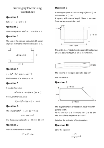 Solving Quadratics by Factorising (HARD) | Teaching Resources