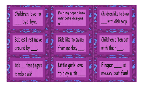 Childhood Activities Legal Size Text Card Game | Teaching Resources