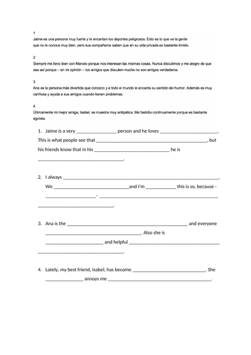 Relationships- hablando de los amigos | Teaching Resources