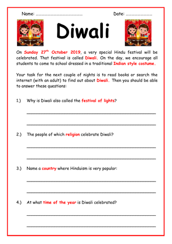 Diwali - Homework Activity