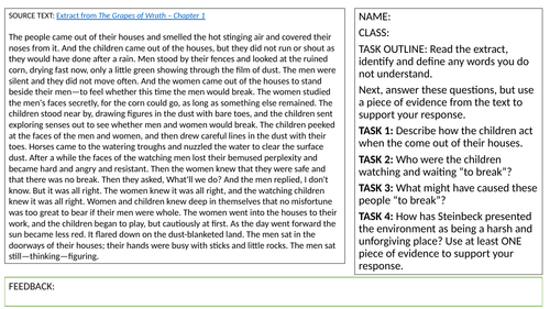 KS3: SPaG Understanding a Text Lessons (Focusing on John Steinbeck)