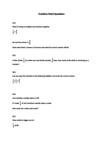 KS2 SATs Fraction Word Problems