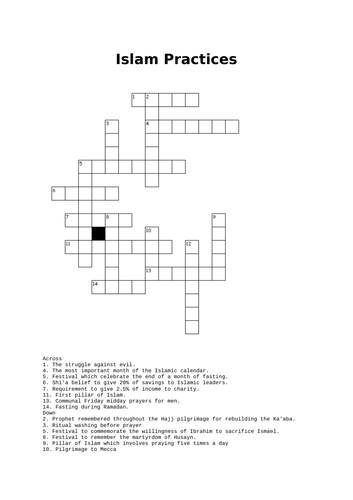 AQA Christianity and Islam Revision Crosswords Teaching Resources
