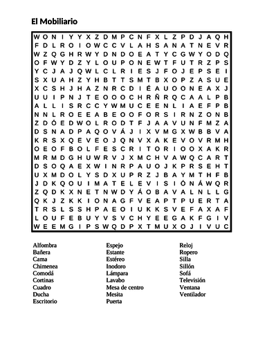 Mobiliario (Furniture in Spanish) Wordsearch | Teaching Resources