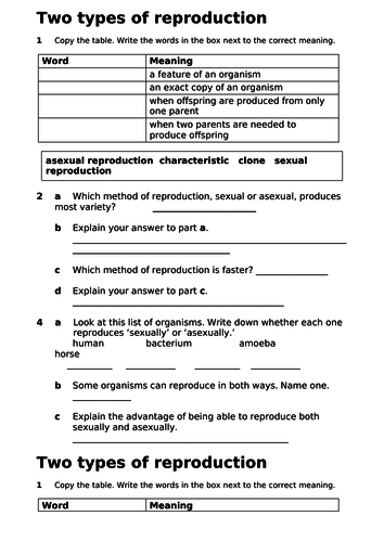 ks3 unit 8b biology classification worksheets only reproduction