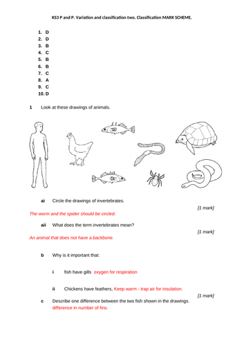 KS3 Unit 8B Biology - Classification - WORKSHEETS ONLY (reproduction ...
