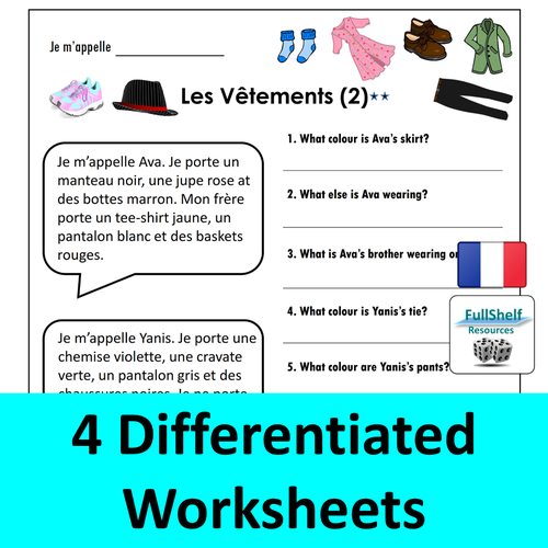 French Clothing Worksheets Teaching Resources
