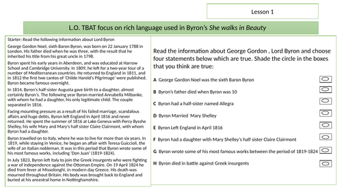 Romantic literature scheme of work, phase two