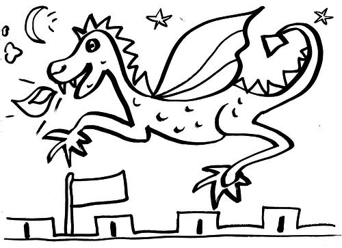 Dragon + Castle Turrets Colouring Sheet