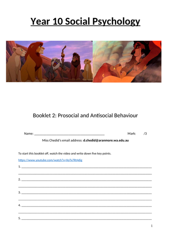 Social Psychology - Prosocial and Antisocial Behaviour Booklet