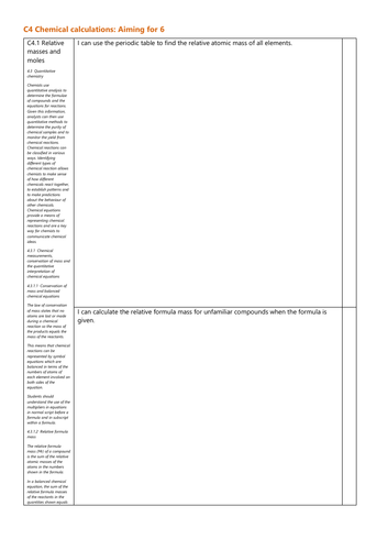 C4 Chemical changes Grade 6 Checklist