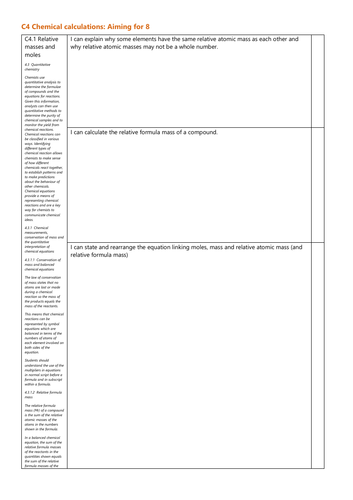 C4 Chemical calculations Grade 8 Checklist