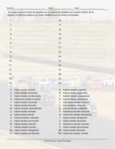 Future Perfect Continuous Tense Alphabetical Order I Spanish Worksheet ...