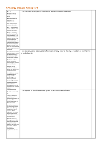 C7 Energy changes Grade 6 Checklist