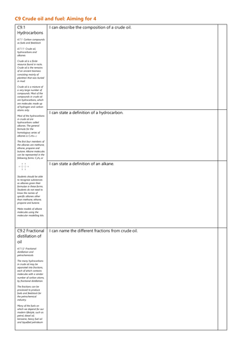 C9 Crude oil and fuel Grade 4 Checklist