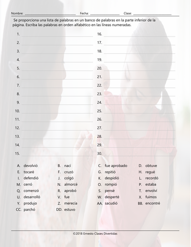 Past Simple Tense with Irregular Verbs Alphabetical Order I Spanish ...