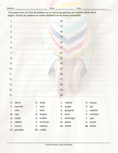 body-parts-alphabetical-order-i-spanish-worksheet-teaching-resources
