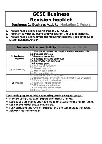 GCSE Business 9 1 OCR Business Activity Assessment Revision 