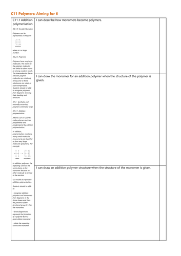 C11 Polymers Grade 6 Checklist