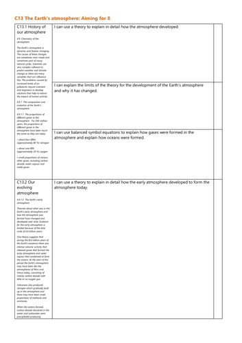 C13 The Earths atmosphere G8 Checklist AQA Chemistry GCSE