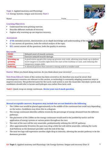 A-Level PE EDEXCEL (spec 2016) 1.4. Energy Systems: Part 3