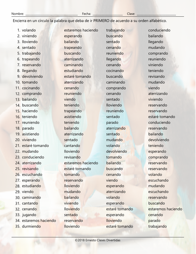 Future Continuous Tense Alphabetical Order II Spanish Worksheet ...