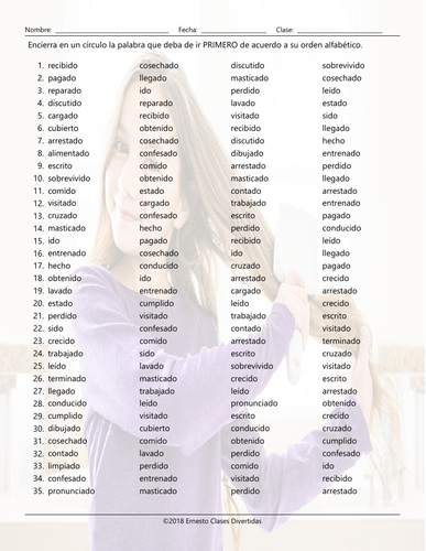 Future Perfect Tense Alphabetical Order II Spanish Worksheet | Teaching ...