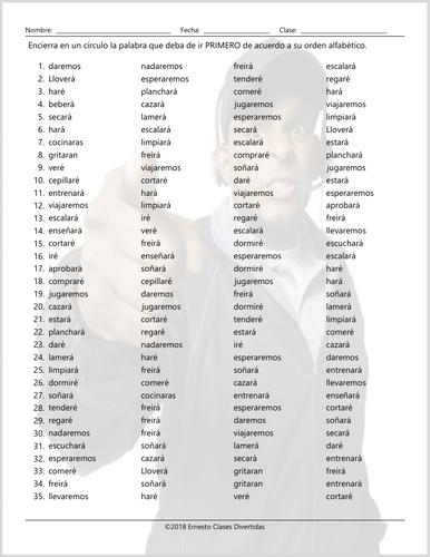 Future Simple Tense with Will Alphabetical Order II Spanish Worksheet ...