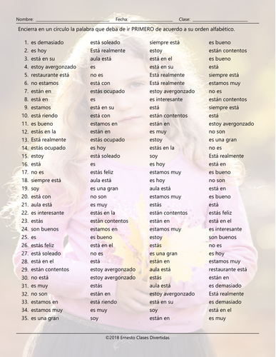 Present Simple with Verbs Ser and Estar Alphabetical Order II Spanish ...