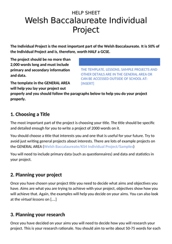 Welsh Baccalaureate N F Individual Project Pack Teaching Resources