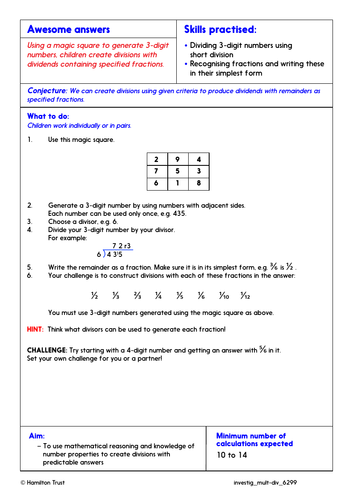 Problem-Solving Investigation: Use short division to solve problems (Y6 Multiplication & Division)