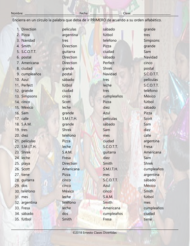 Personal Information Alphabetical Order II Spanish Worksheet | Teaching ...