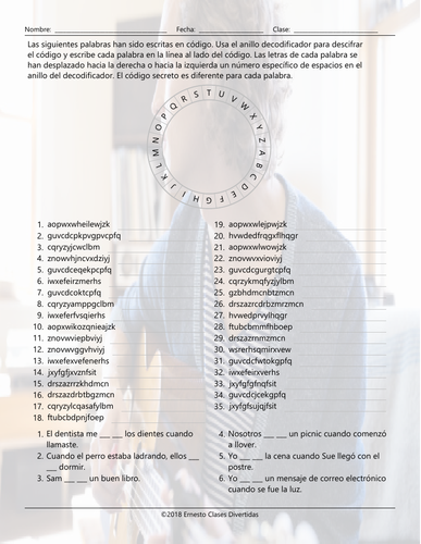 Past Continuous Tense Decoder Ring Spanish Worksheet | Teaching Resources