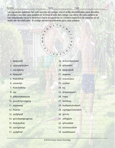 Past Simple with Verbs Estar and Ser Decoder Ring Spanish Worksheet ...